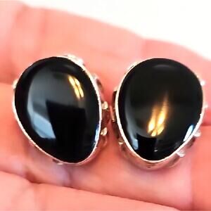 Vintage 925 Sterling Silver with Sophisticated Black Onyx Pierced Post Earrings